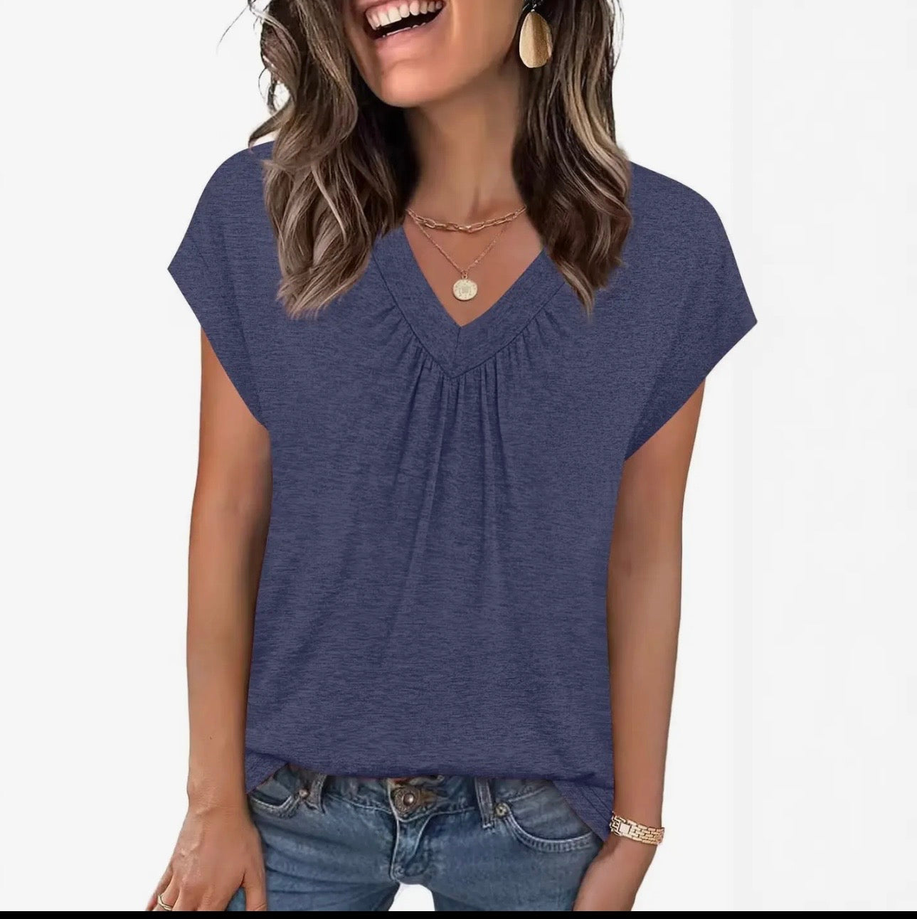 Preorder - Navy V-neck Top