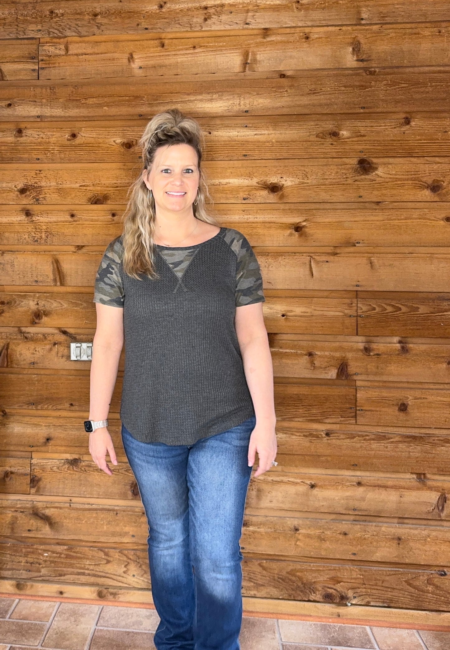 Camo Waffle Knit Top