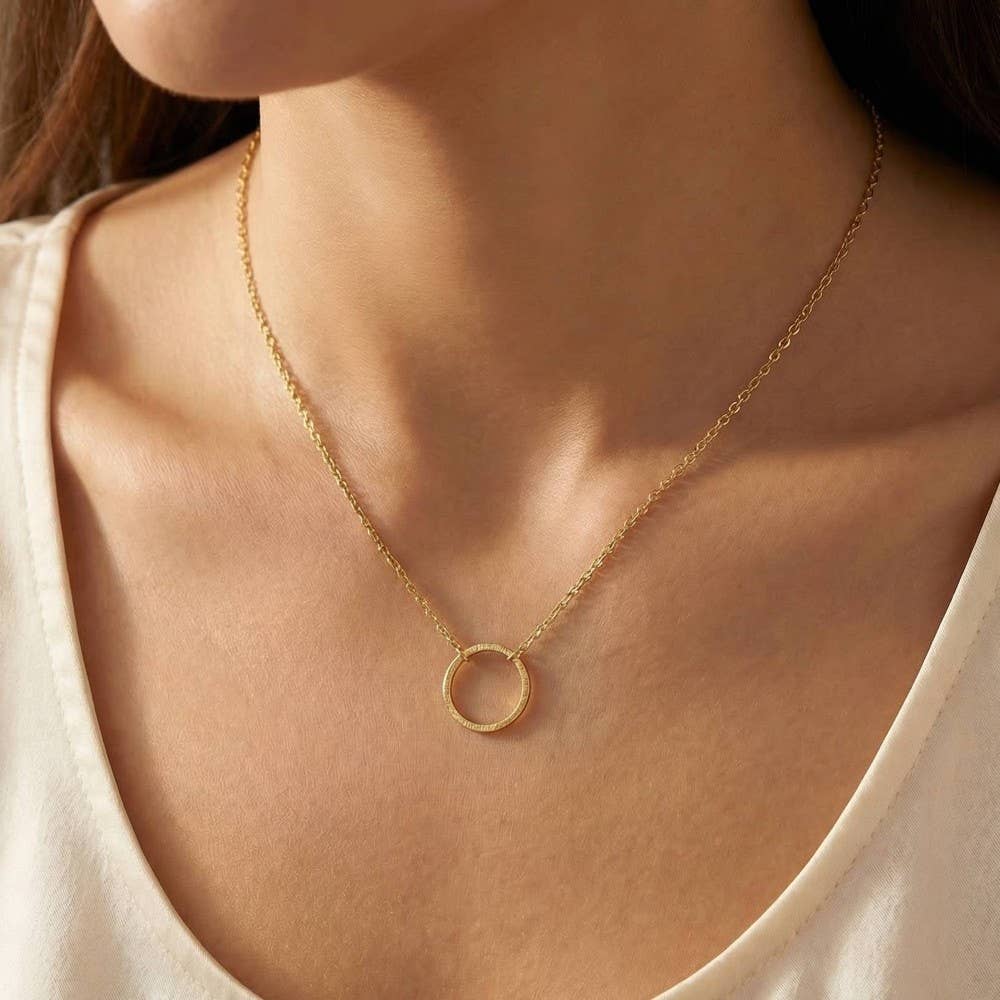 Gold Dipped Circle Cutout Pendant Necklace