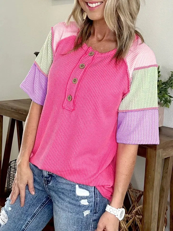 PREORDER - Pink Color Block Top