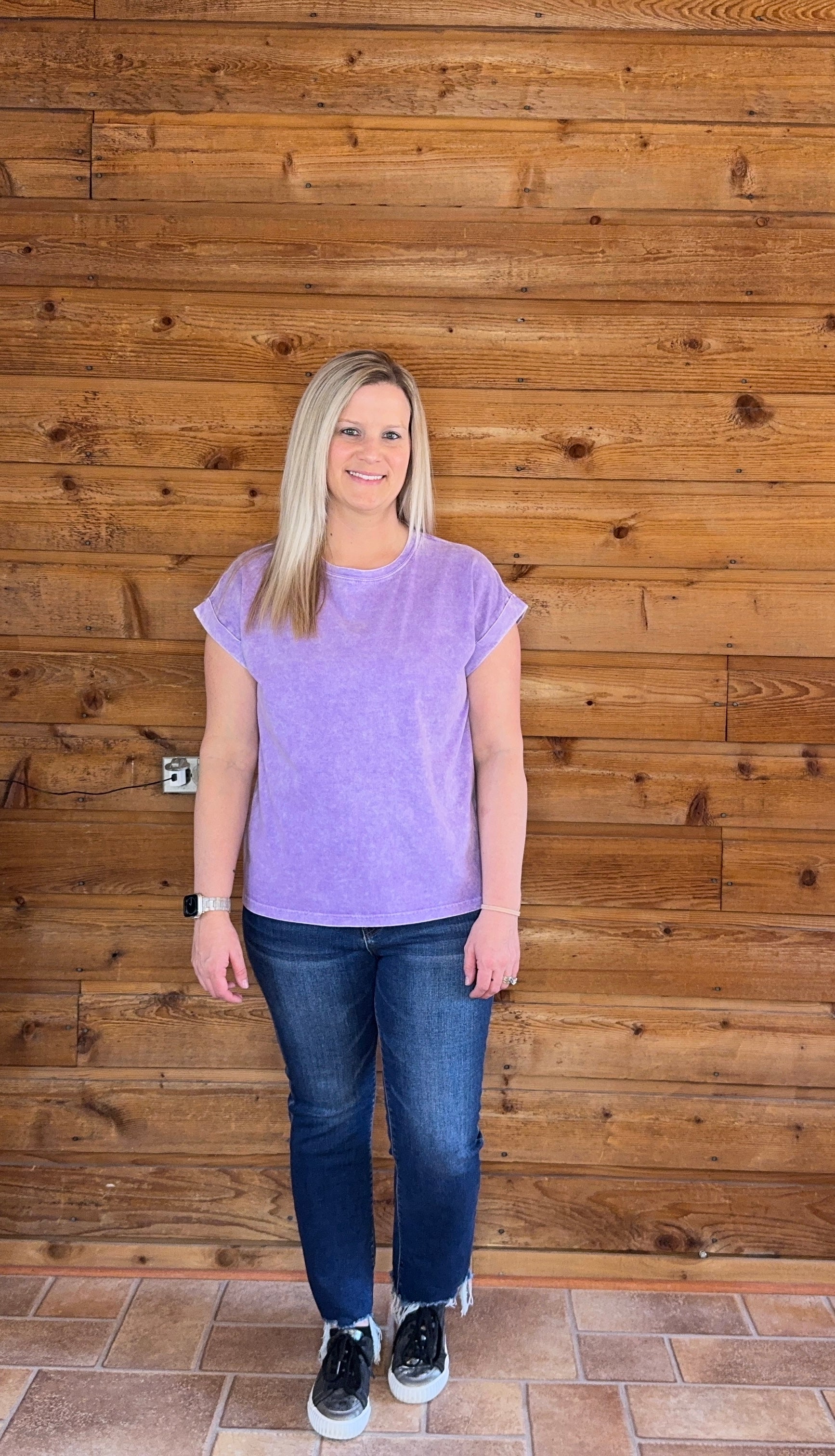 Acid Wash Cuff Sleeve Top