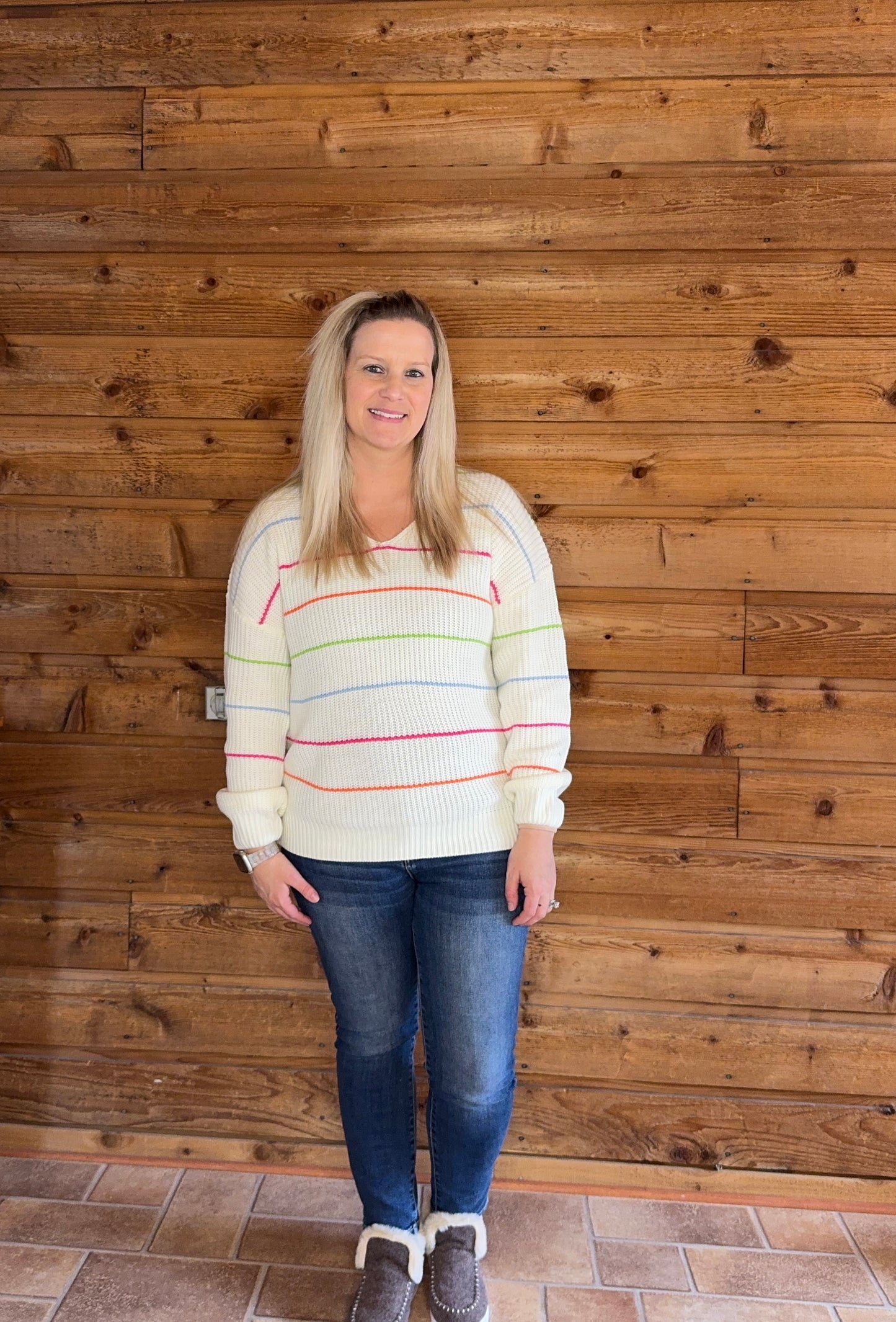 Stripe V-Neck Drop Shoulder Sweater