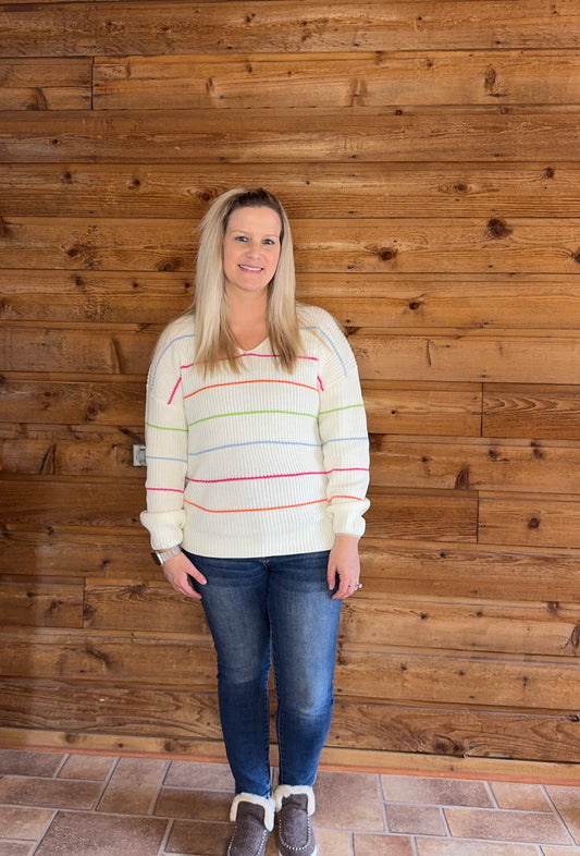 Stripe V-Neck Drop Shoulder Sweater