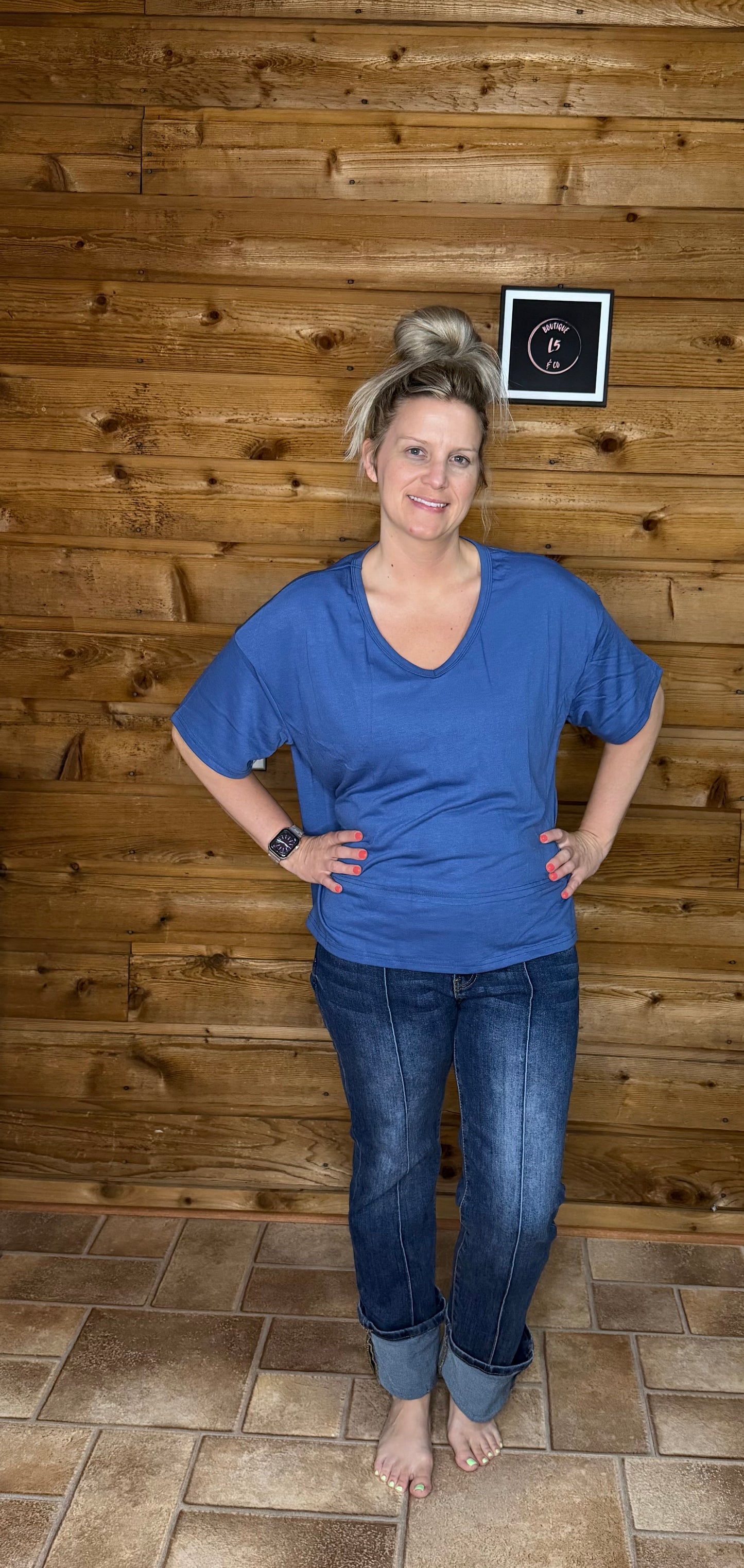 Loose Fit V Neck Casual Basic Tee