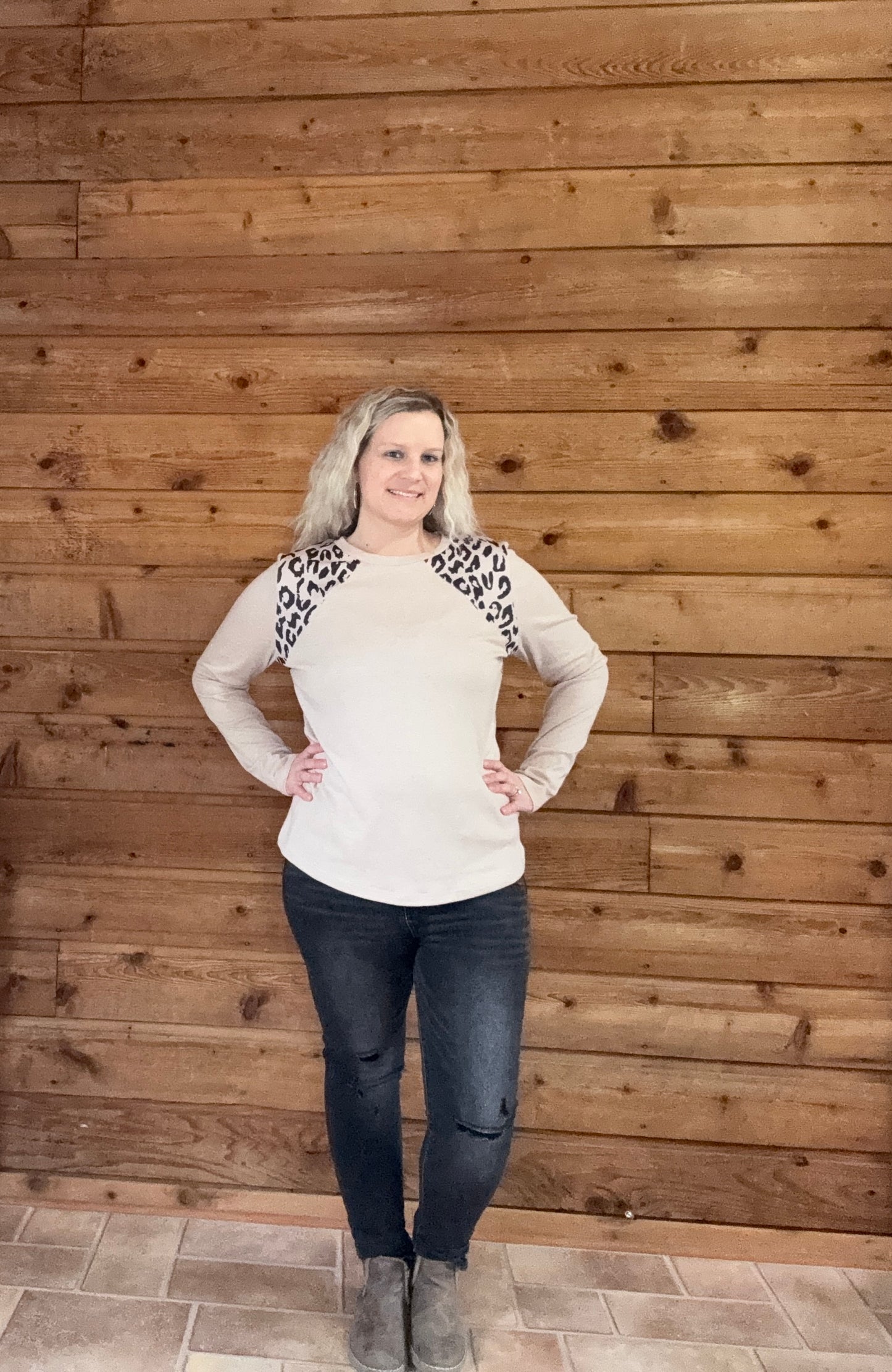 Leopard Detail Long Sleeve Top