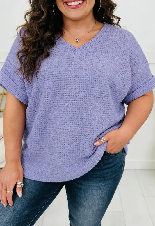 PREORDER - Plus Wisteria Waffle Knit Top