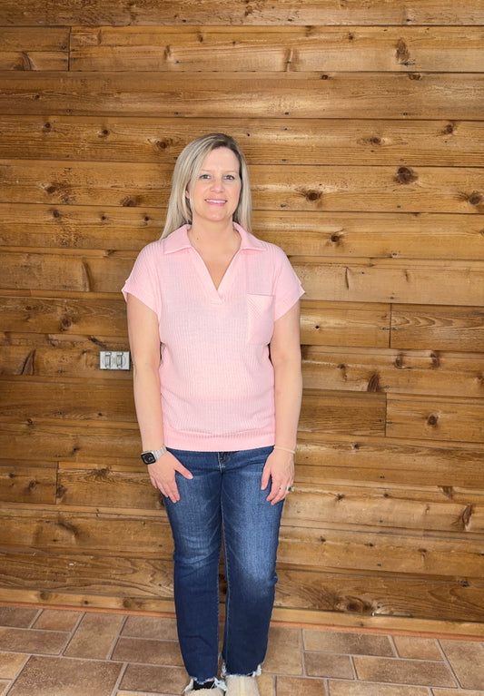 Solid Collared V Neck