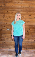 Acid Wash Cuff Sleeve Top