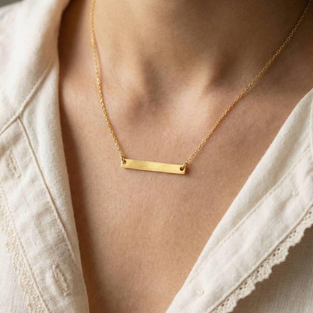 Gold Dipped Dainty Bar Pendant Necklace