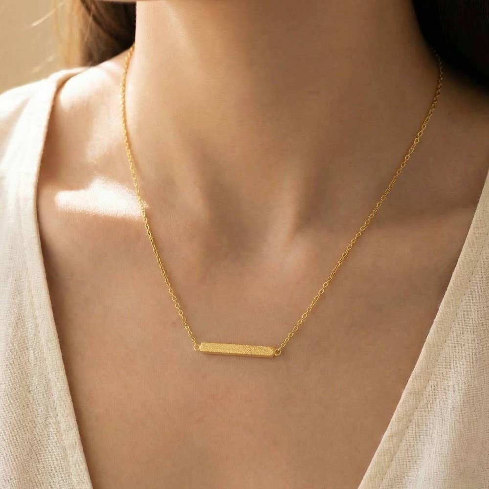 Gold Dipped Thin Bar Pendant Necklace