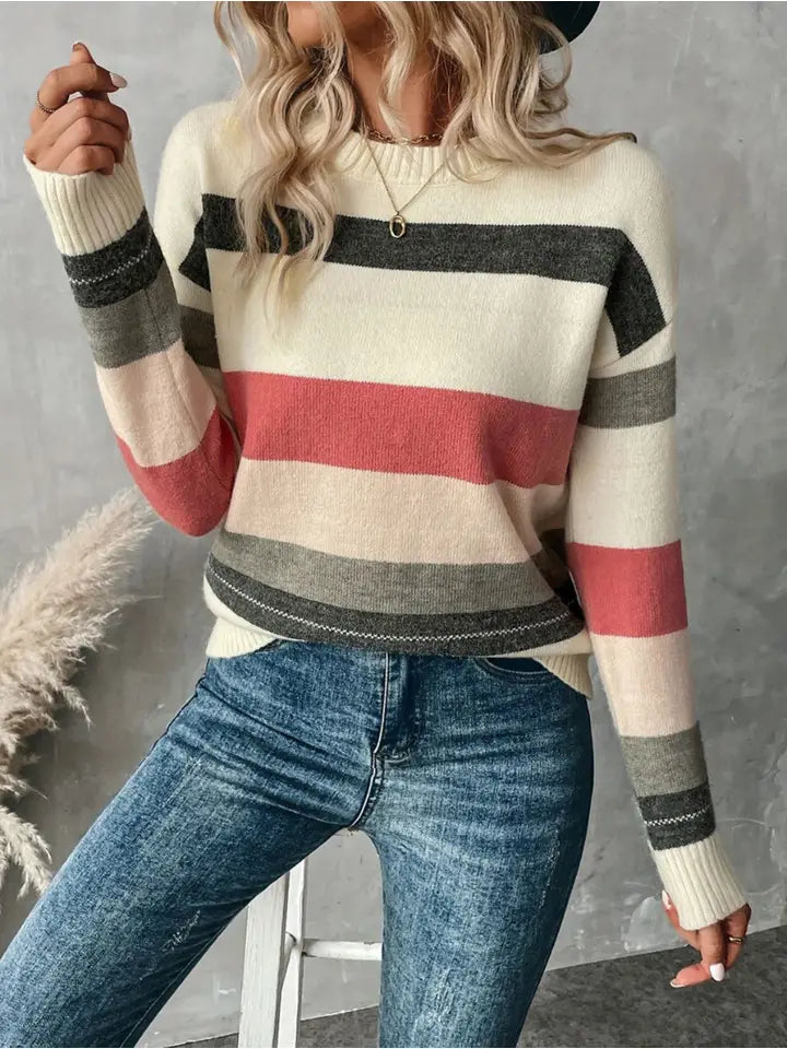 Autumn Pink Striped Sweater