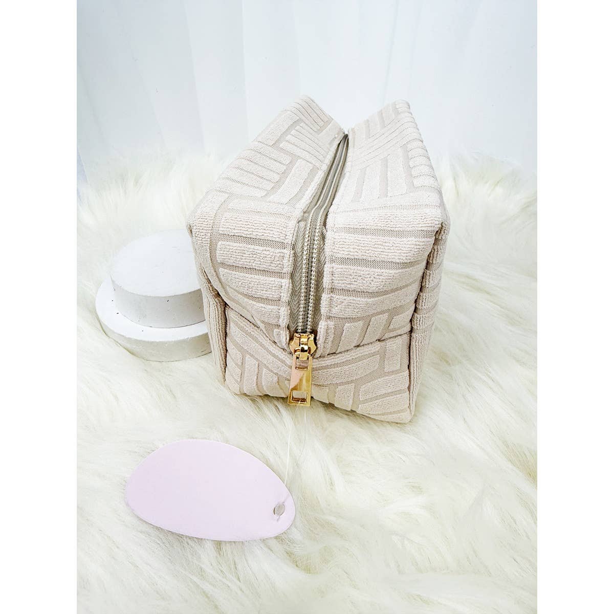 Grid Textured Cosmetic Bag