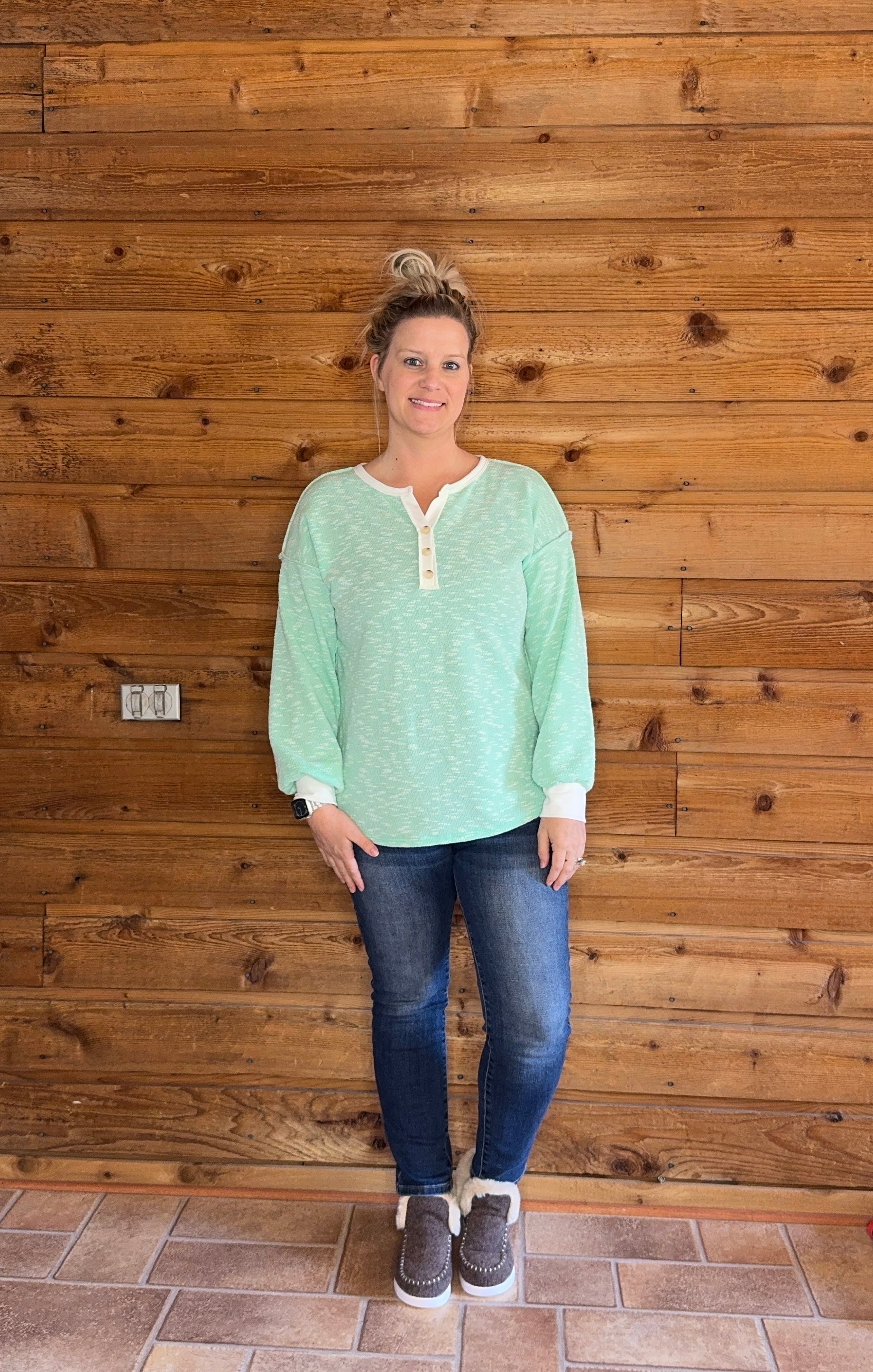 Spring Button Long Sleeve Knit Top