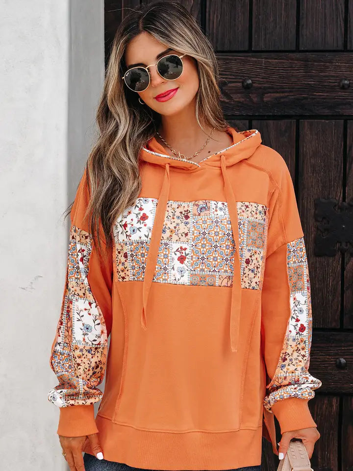Orange Floral Hoodie