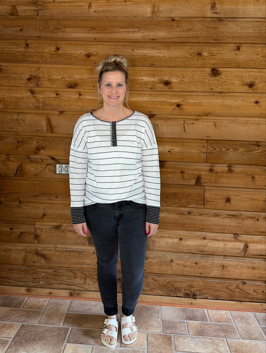 Striped Color Block Buttoned Waffle Knit Shirt